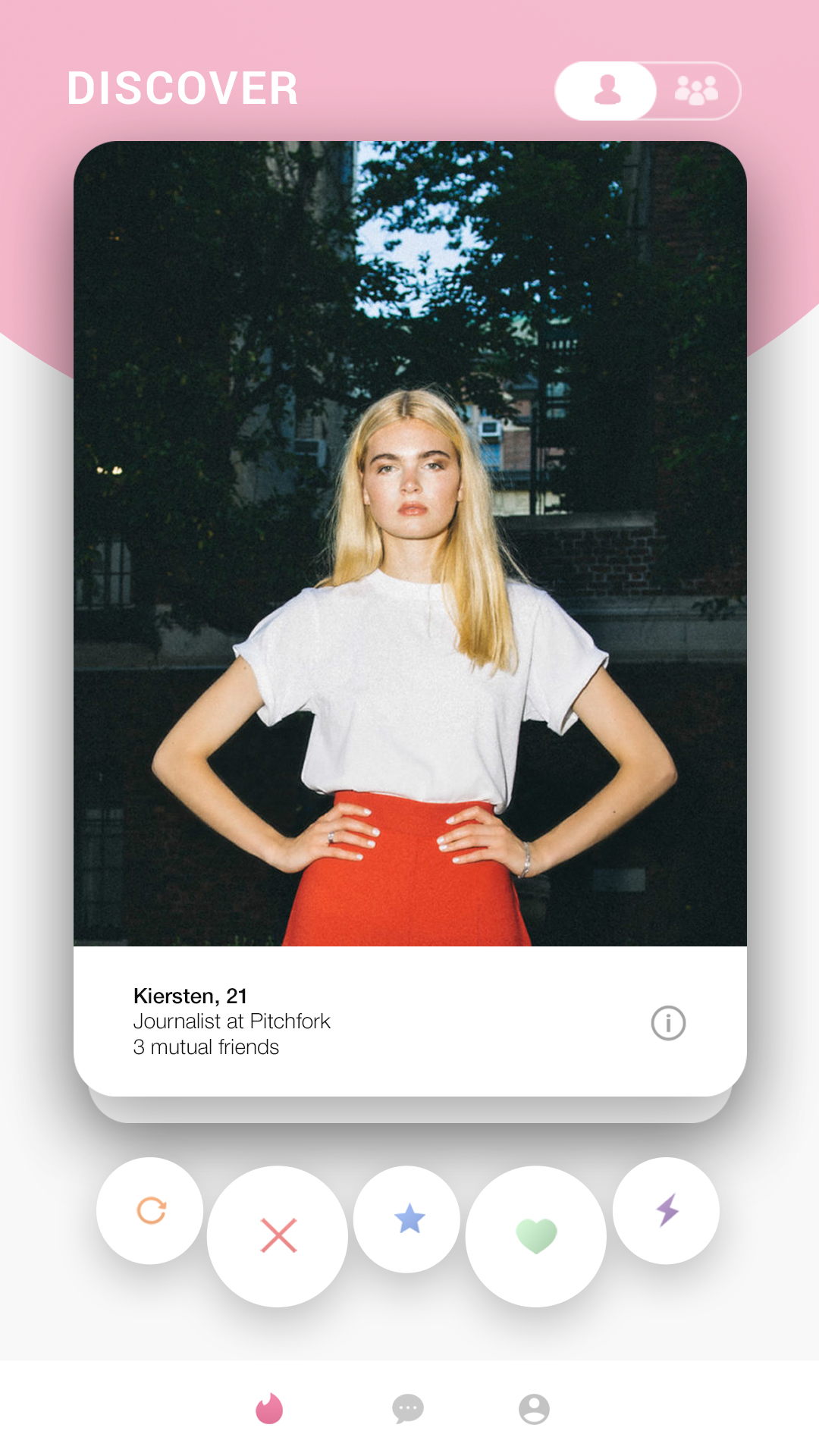 Tinder interface study, full-height screen
