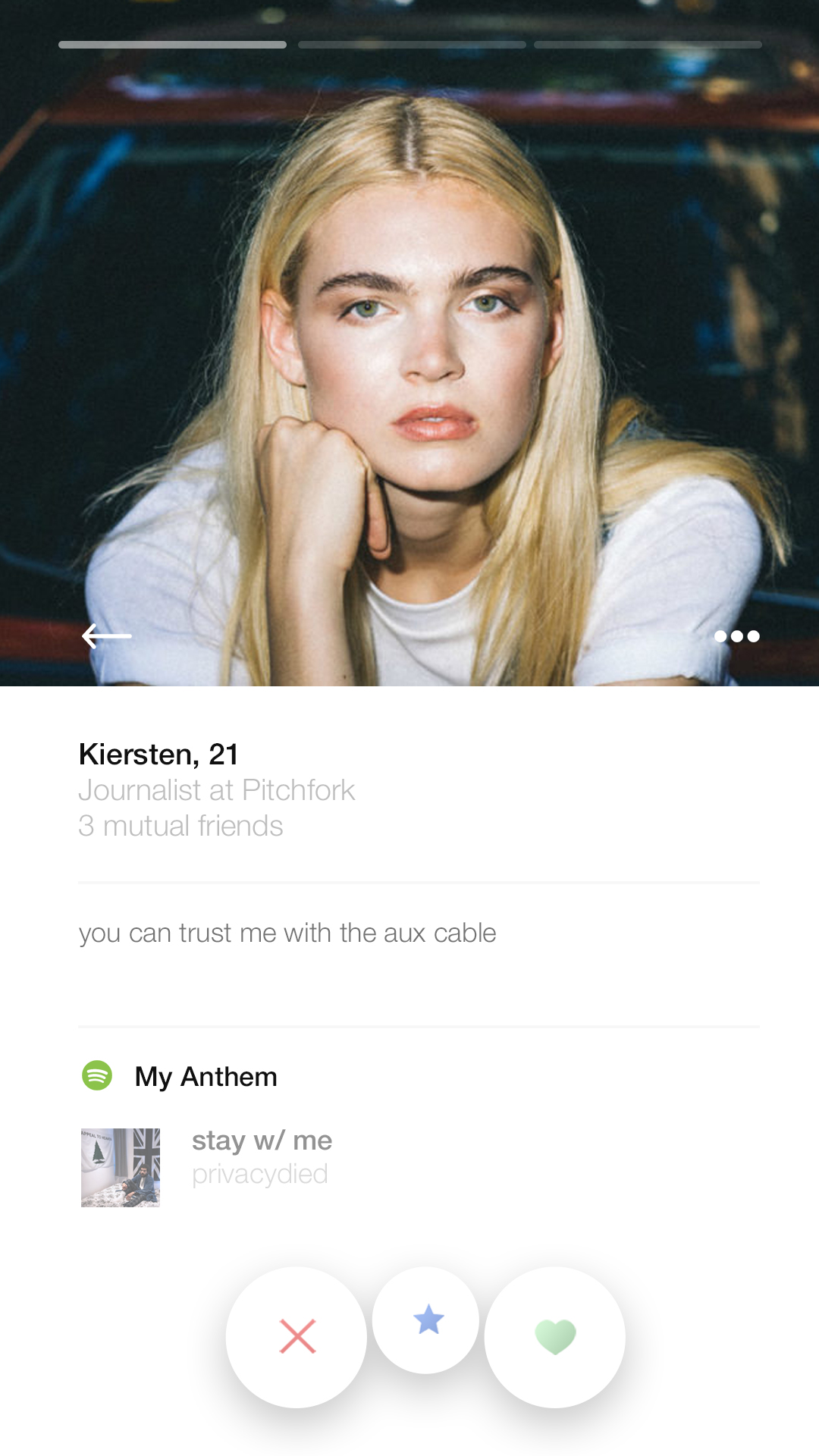 Tinder interface study: profile view